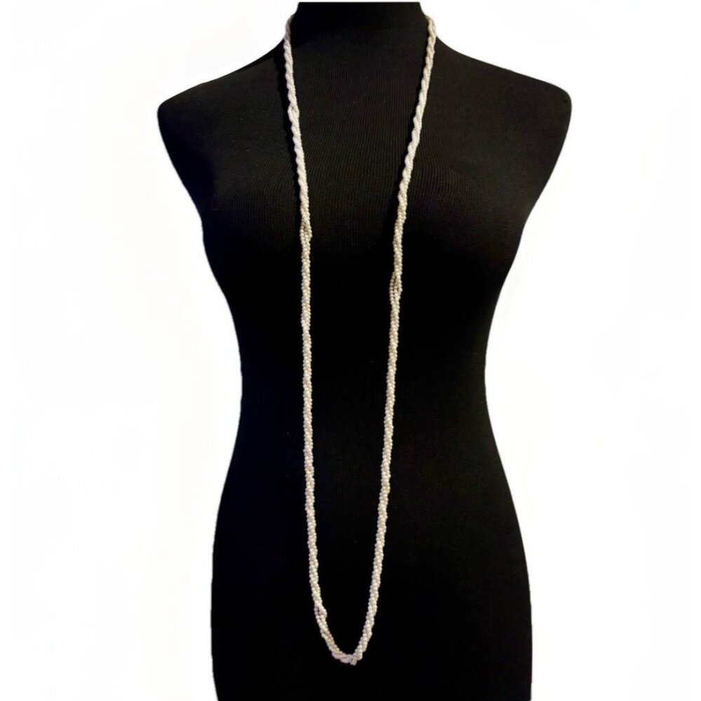 Vintage Rope Length Twisted MultiStrand Faux Pearl Necklace Cream White